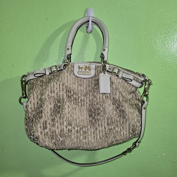 Coach Handbags - Coach Madison Sophia 18885 Tan Cream Signature Gathered Pleated Shoulder Bag